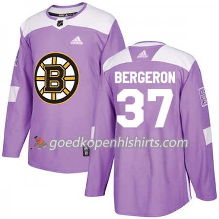 Boston Bruins Patrice Bergeron 37 Adidas 2017-2018 Purper Fights Cancer Practice Authentic Shirt - Mannen